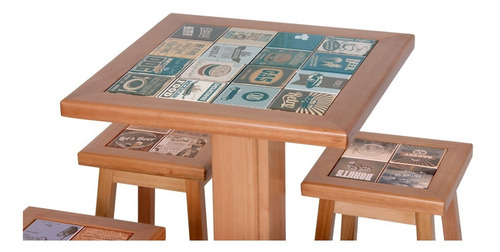 Conjunto Mesa Bistrô Alta Para Bar C/ 4 Banquetas Madeira