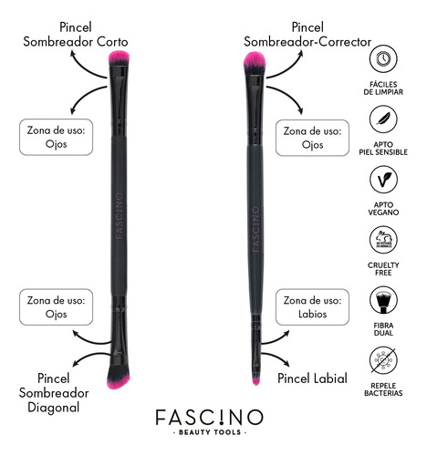 Set 8 Brochas Y Pinceles Make Up Doble Función Fascino