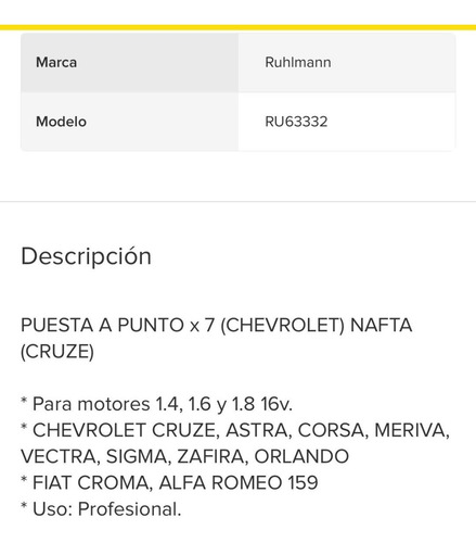 Imagen 3 de 4 de Kit Puesta A Punto X 7pc Chevrolet Cruze 16v Nafta