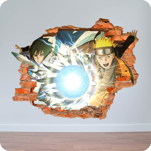 Vinilo Pared Rota 3d Sasuke Naruto 100x100