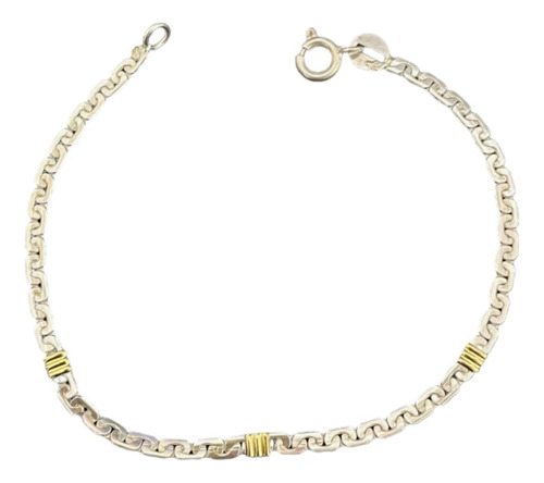 Pulsera Codo Plana 3mm Maciza De Plata 925 Y Oro