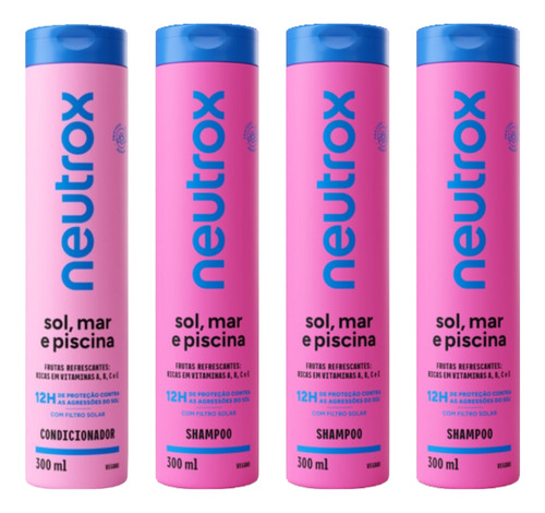 Kit Neutrox Sol Mar Piscina 1 Cond 300ml + 3 Shamp 300ml