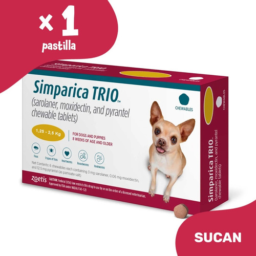 Pastilla Simparica Trio - Perros 1,25 A 2,5 Kg