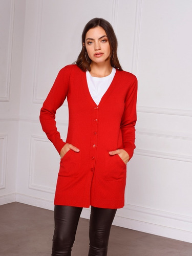 Imagen 3 de 7 de Cárdigan Largo Sweater Saco Con Bolsillos Mujer Kierouno