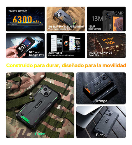 Oukitel Celular Oukitel G2 16(4+12)ram 64gb Rom Dual Sim 6300mah Smartphone Resistente Android 14 /otg/compass/amplificador De Sonido
