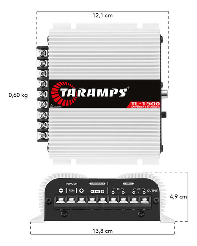 Modulo Taramps Tl 1500 2 Ohms Amplificador 3 Canais Som Automotivo Tl1500 390w Rms + Cabo Rca S400 Vermelho