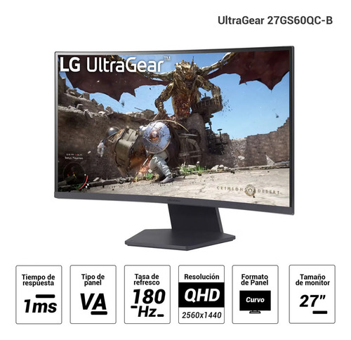 Monitor Curvo LG 27gs60qc-b Lcd 27 Va Qhd 180hz 1ms Hdmi/dp