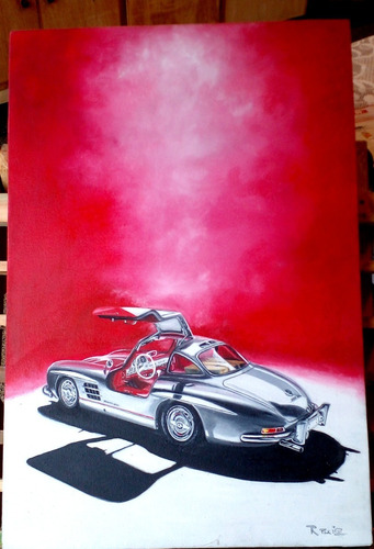 Cuadro Al Óleo Pintura Auto Mercedes Benz S L 300 Gullwing