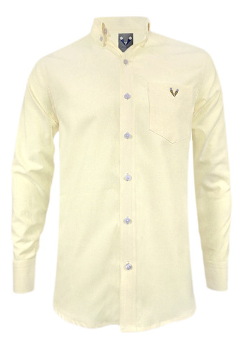 Camisa Casual Oxford Amarilla  Silueta Recta Manga Larga