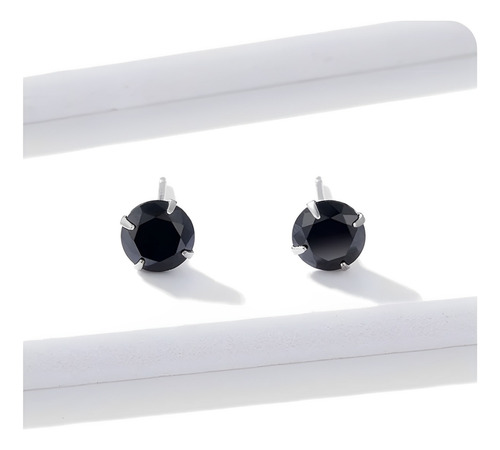 Aretes Punto De Luz Unisex Zircón Negro Joya Plata 950 - 5mm
