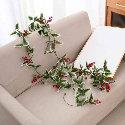 2 Guirnalda De Hojas De Navidad Artificiales, Bayas Hojas