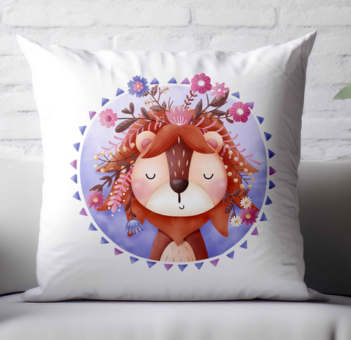 Souvenir 5 Almohadas 30x30 Cm Leon Leoncito Floridos Flores