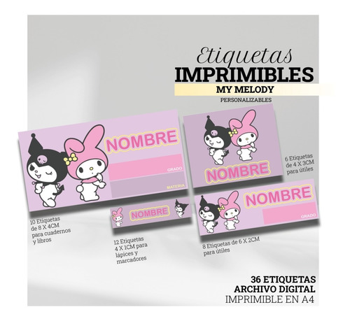 Kit Imprimible Etiquetas Escolares Personalizables My Melody