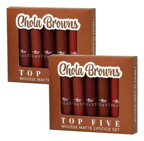 2 Set Labiales Matte Chola Browns, Top Five Mousse, Lipstick