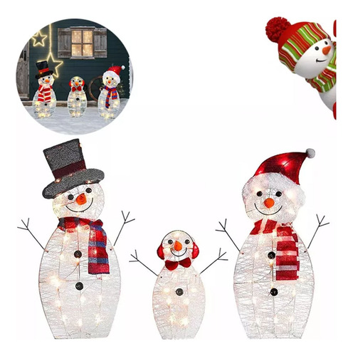 3 Piezas De Luces De Jardín Con Forma De Muñeco De Nieve, Re