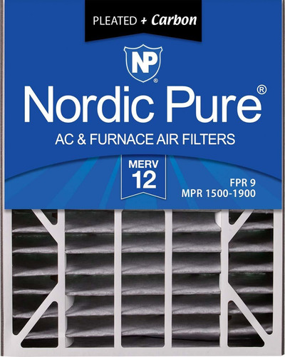 Nordic Pure 20x25x5 Merv 12 Plisado Air Bear Plus Carbono Re
