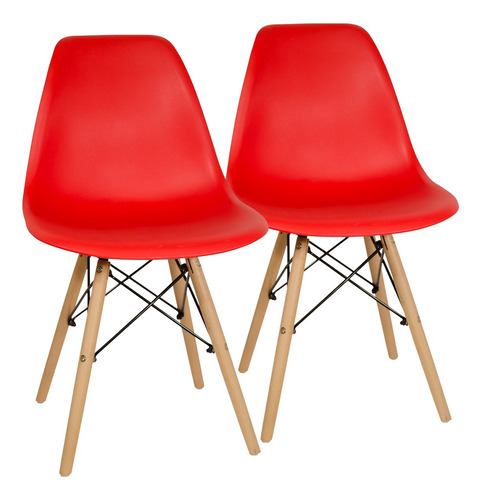 Sillas X 2 Comedor Plastico Patas De Madera Diseño Eames Dsw