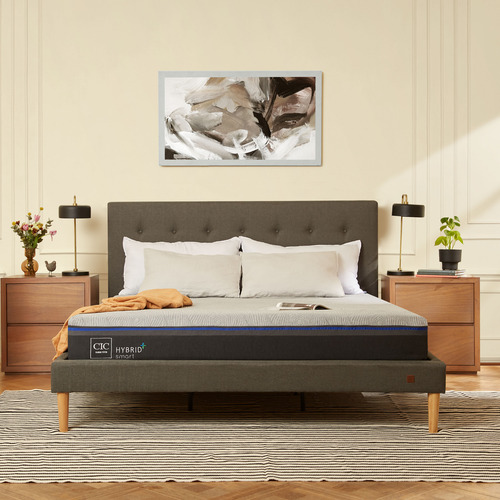 Cama Europea Hybrid Plus Smart 2p Bd Respaldo Munich Gris Gris