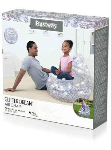 Puff Silla Inflable Transparente Brillante P/ Niños 72x64cm