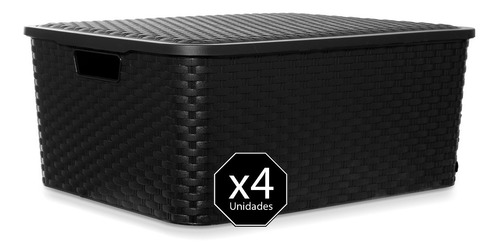 Imagen 2 de 10 de Caja Organizadora Simil Rattan Grande Xl Pack X 4 Premium