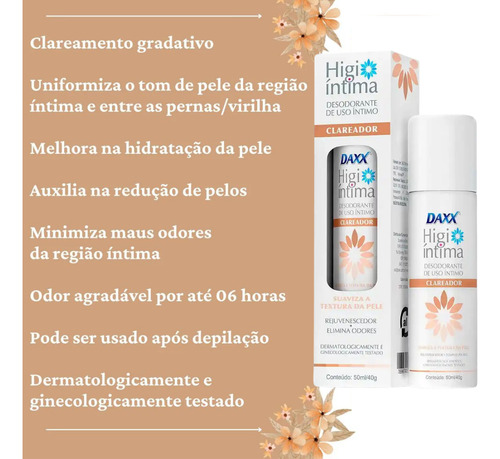 Desodorante Íntimo Clareador Daxx Higi Mulher 50ml + Fragrância Suave