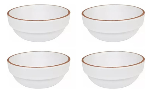 Set X4 Cazuela Esmaltada Blanca Apilable Terrina 14cm Barro