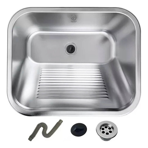 Tanque De Inox Acetinado Para Lavanderia 55x45 Império Imports Aço Inoxidável Polido Com Válvula Sifão