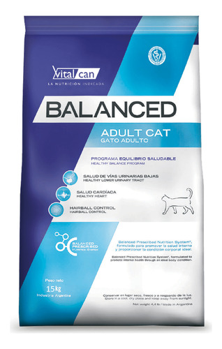 Alimento Vitalcan Balanced Para Gato Adulto Sabor Mix En Bolsa De 15 Kg