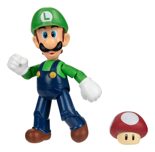 Luigi + Hongo Rojo Articulado 10cm Jakks Pacific Mario