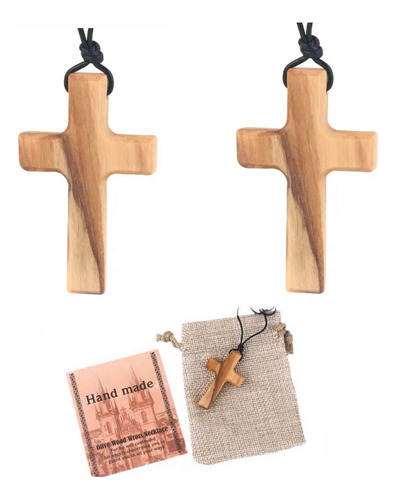 2pz Collar En Forma De Cruz De Madera Olivo Dije Colgante Madera