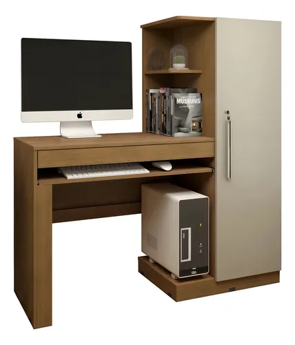 comprar Escrivaninha Valdemóveis Mesa Para Computador Com Armário 1 Porta Mdf De 130cm X 136cm X 44cm Cinamomo\u002Foff-white