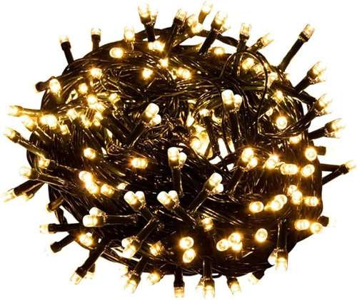 Serie Navidad 300 Focos Led Calida Cable Verde