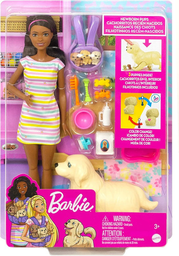 Juego De Muñeca Barbie Y Cachorros Recién Nacidos Doll Brune