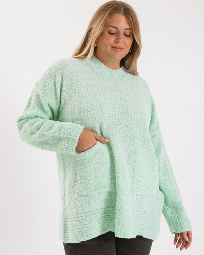 Sweater Boucle De Mujer Liso Mangas Largas Talles Especiales