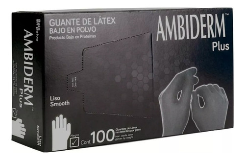 Guante Negro De Latex Ambiderm, Talla Mediana