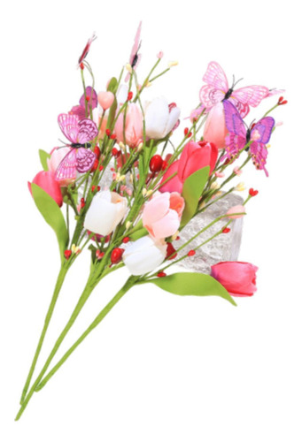 Flores Artificiales, Tulipanes, Ramo, Adornos, 3 Piezas