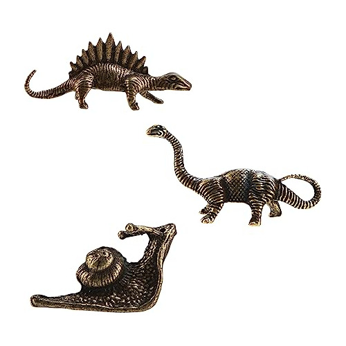 3 Piezas Estatuas Dinosaurio Caracol Estatuilla Bronce Mini 