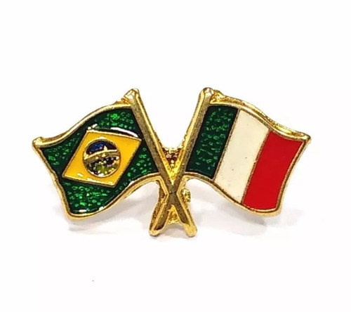 Kit 25 Bótom Pim Bandeira Brasil X Itália Folheado A Ouro