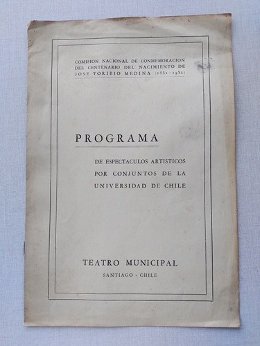 Programa Espectaculos Artísticos Teatro Municipal 1952