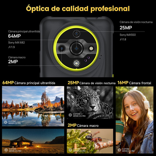 Ulefone Armor X31 Pro 5g Dual Sim Teléfono Resistente Android 14 Smartphone 6.56 16gb Ram 256gb Rom Cámara Nocturna 6050mah Nfc Negro