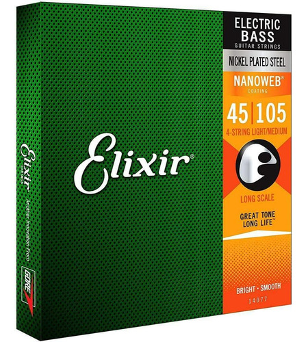 Cuerdas Para Bajo De 4 Cuerdas Elixir Strings De Acero Ni...