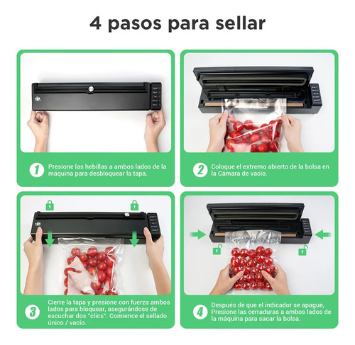 Funsmile Sellador Al Vacío Recargable Wireless Empacadora, 8X Vida Útil Alimentos, 5-12s Vacío Completo, Protege Vino/Salsa contra Oxidación.