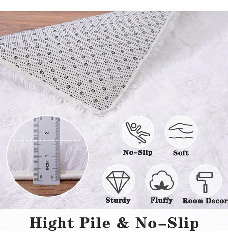 Alfombra Moderna Blanca Pelo Largo Dormitorio Mmg