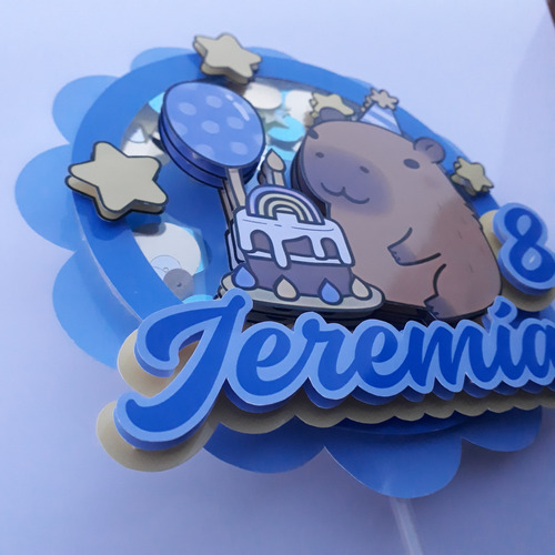 Cake Topper 3d Capibara Adorno Para Torta Capibara Shaker Celeste Capibara Varón