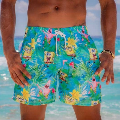 Quiubolee! Traje De Baño Caballero Bob Y Patricio Tropical Azul Marino G