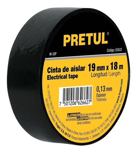 Cinta Aislar 19 Mm X 18 Mt Negro Pretul 20522