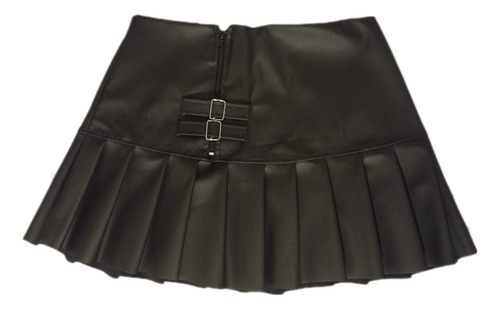 Pollera Minifalda Tableada Cuerina Engomada Con Hebillas