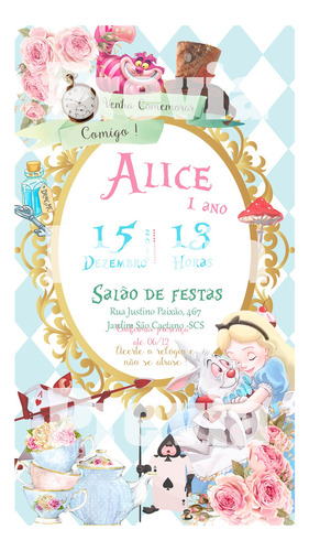 Convite Alice No Pais Das Maravilhas Vintage (arte Digital)