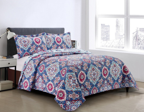 Imagen 2 de 6 de Cubrecama Quilt Cover Reversible +fundas King Calgary D1