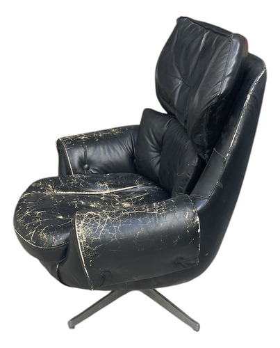Sillón Antiguo Cuero Base Aluminio Para Restaurar (Usado)